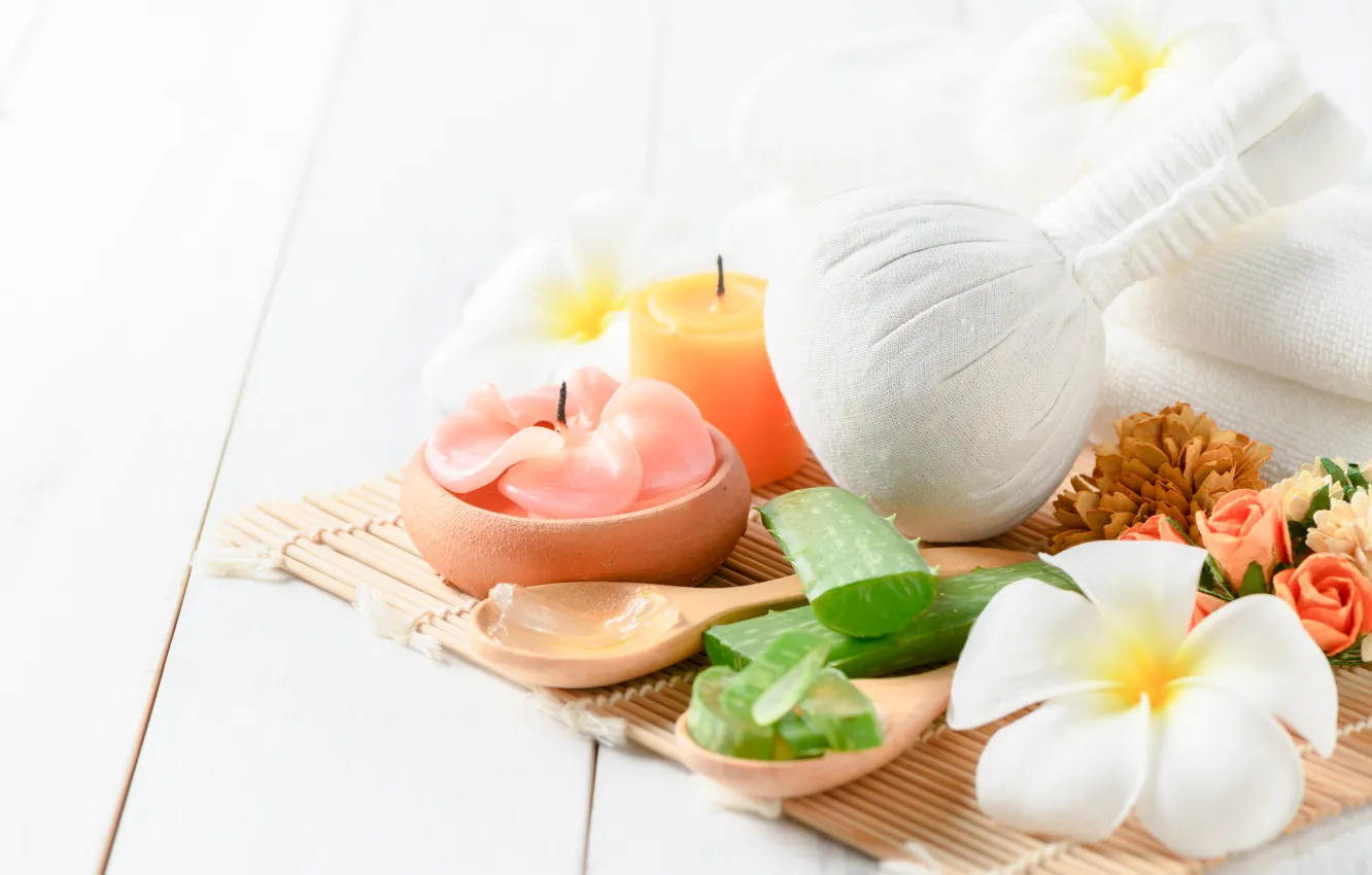 Photo wallpaper candles, Spa, aloe, pouch