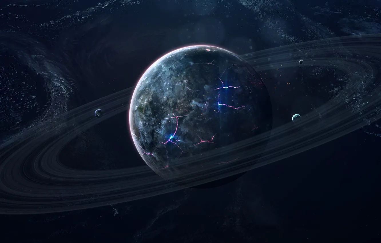 Photo wallpaper space, space, planet, satellite, ring, art, space, the rift