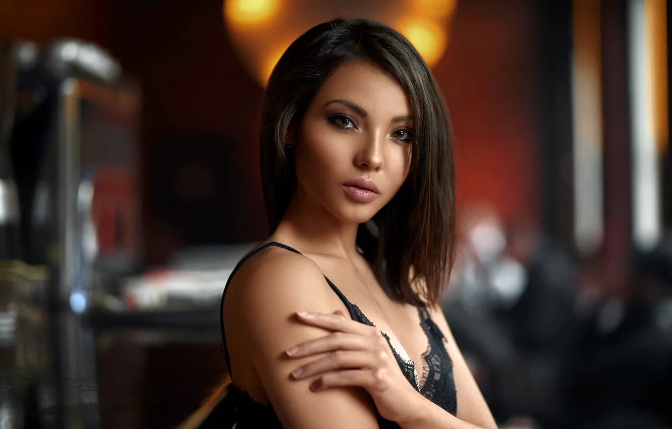 Photo wallpaper look, pose, model, portrait, makeup, hairstyle, brown hair, beauty