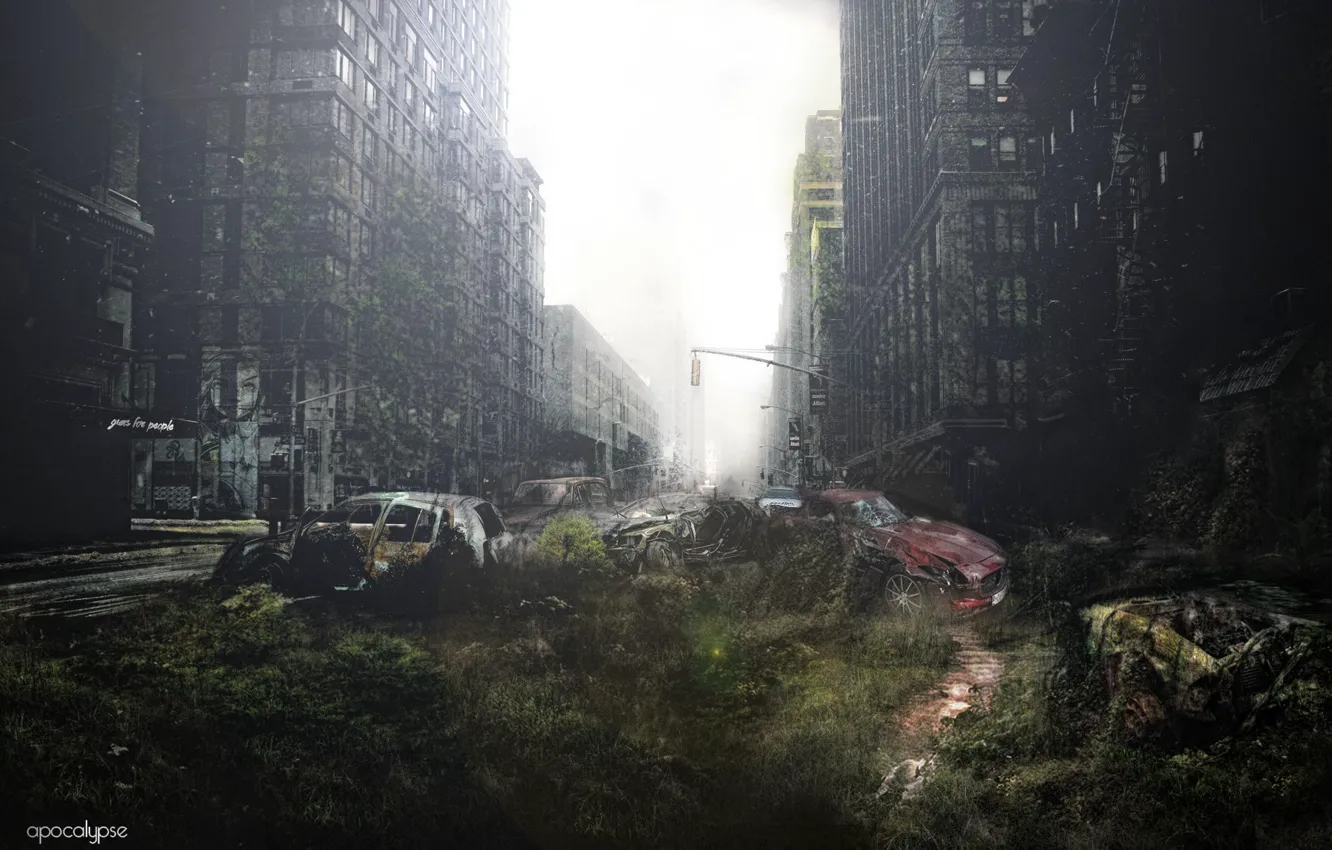 Photo wallpaper machine, grass, Apocalypse, people, disaster, zombies, chaos, New York