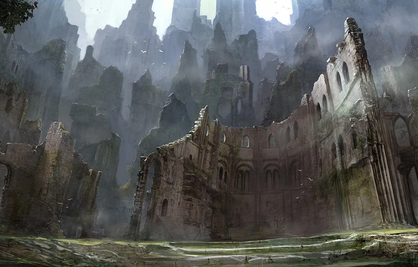 Photo wallpaper bird, art, the ruins