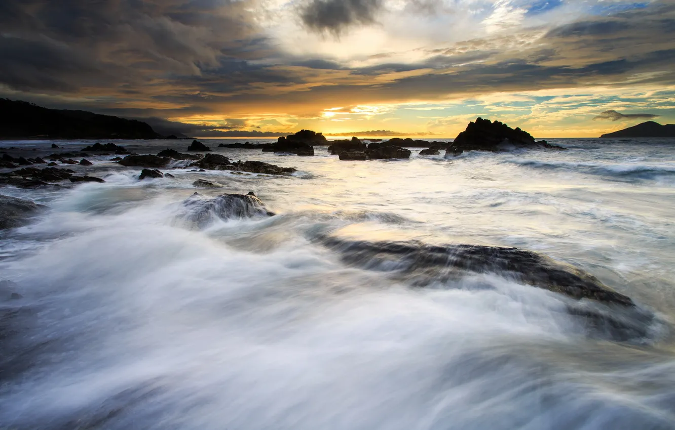 Photo wallpaper sea, landscape, sunset