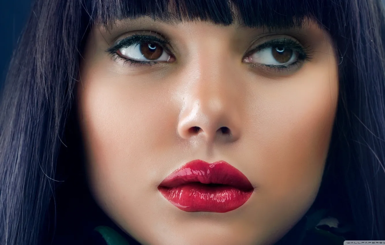 Photo wallpaper model, ten, FATA, FRUMOS, rosu, ochi, ruj