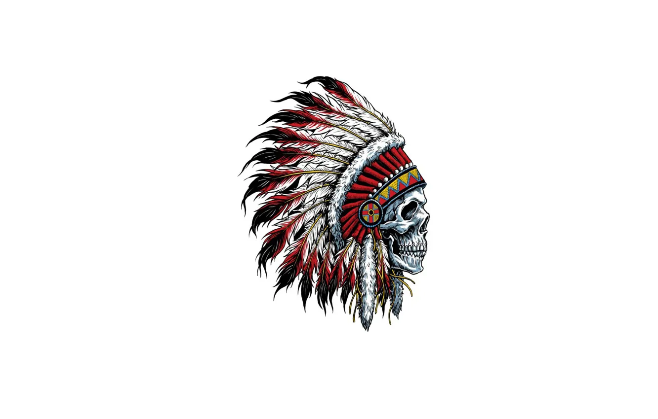 Photo wallpaper skull, feathers, Indian, headdress