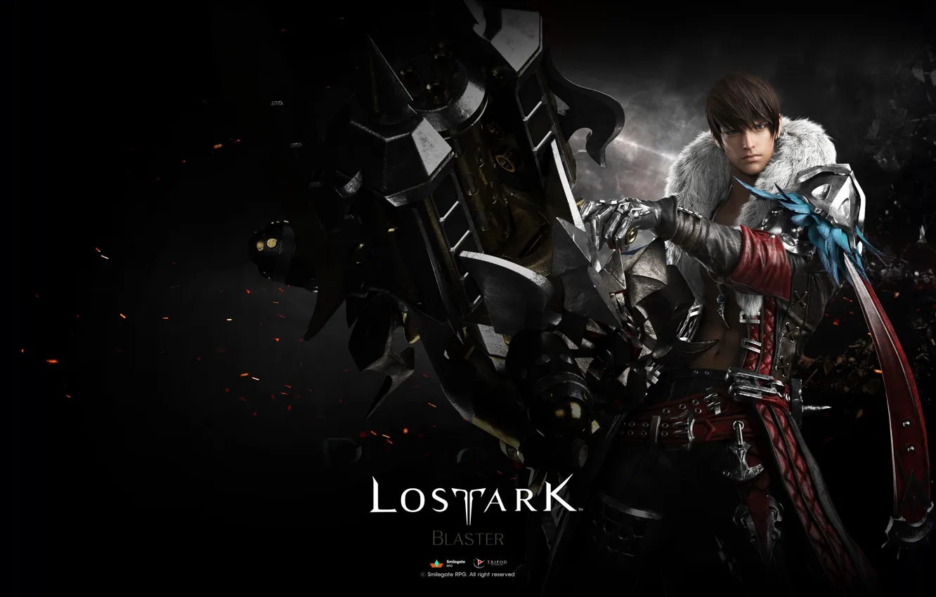 Photo wallpaper weapons, background, sparks, guy, Lost Ark