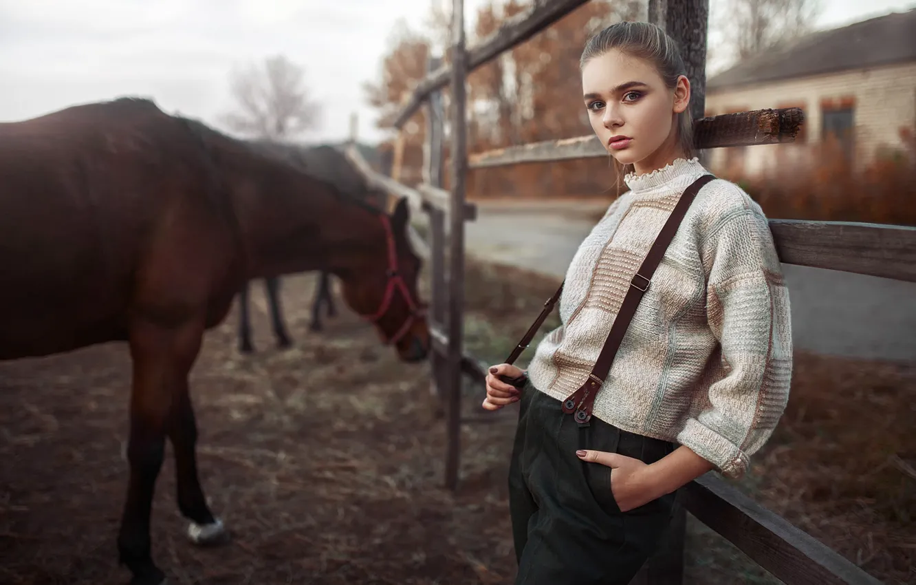 Photo wallpaper girl, horse, Maks Kuzin, Liana