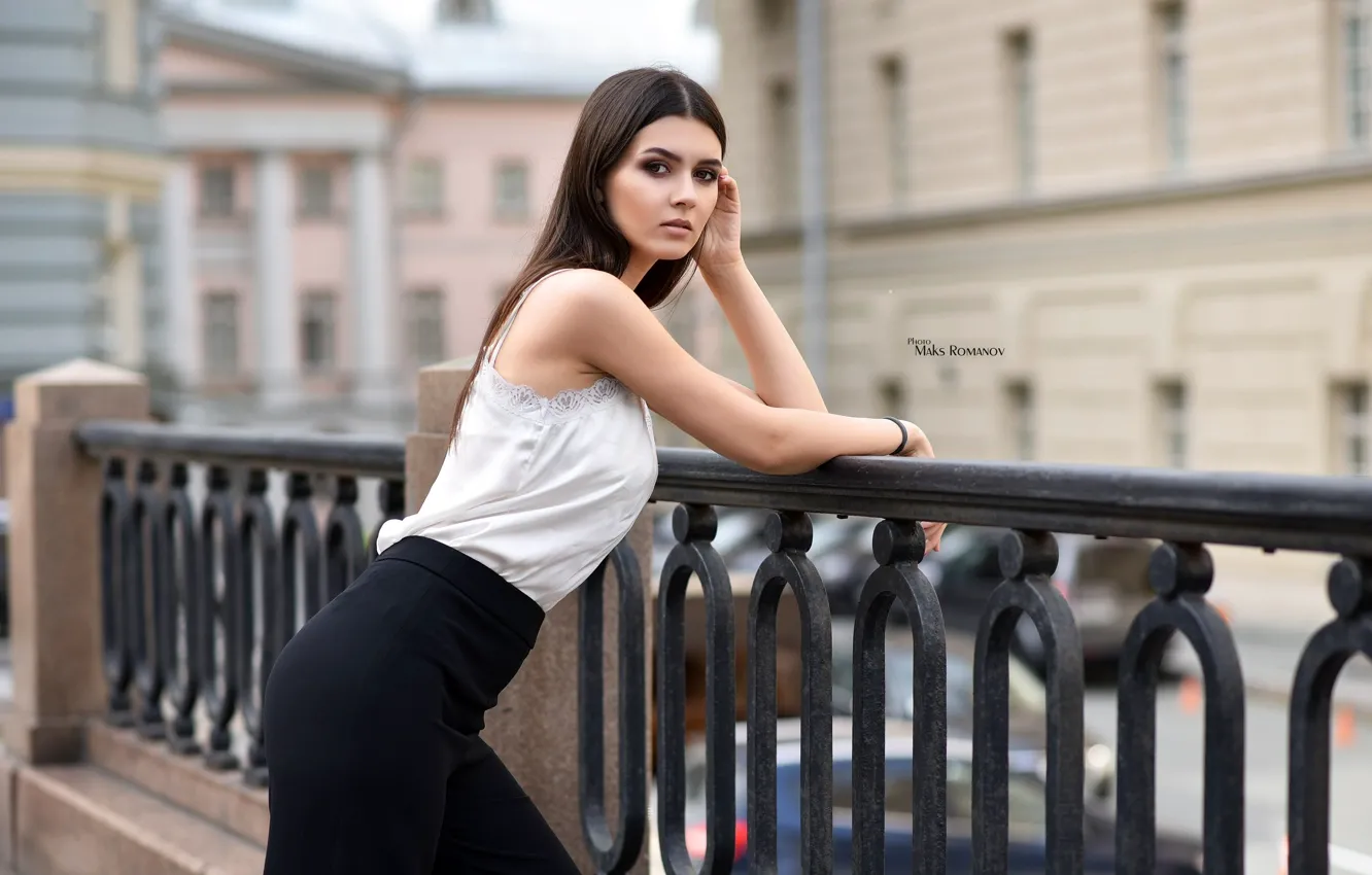 Photo wallpaper look, background, model, portrait, makeup, figure, hairstyle, blouse