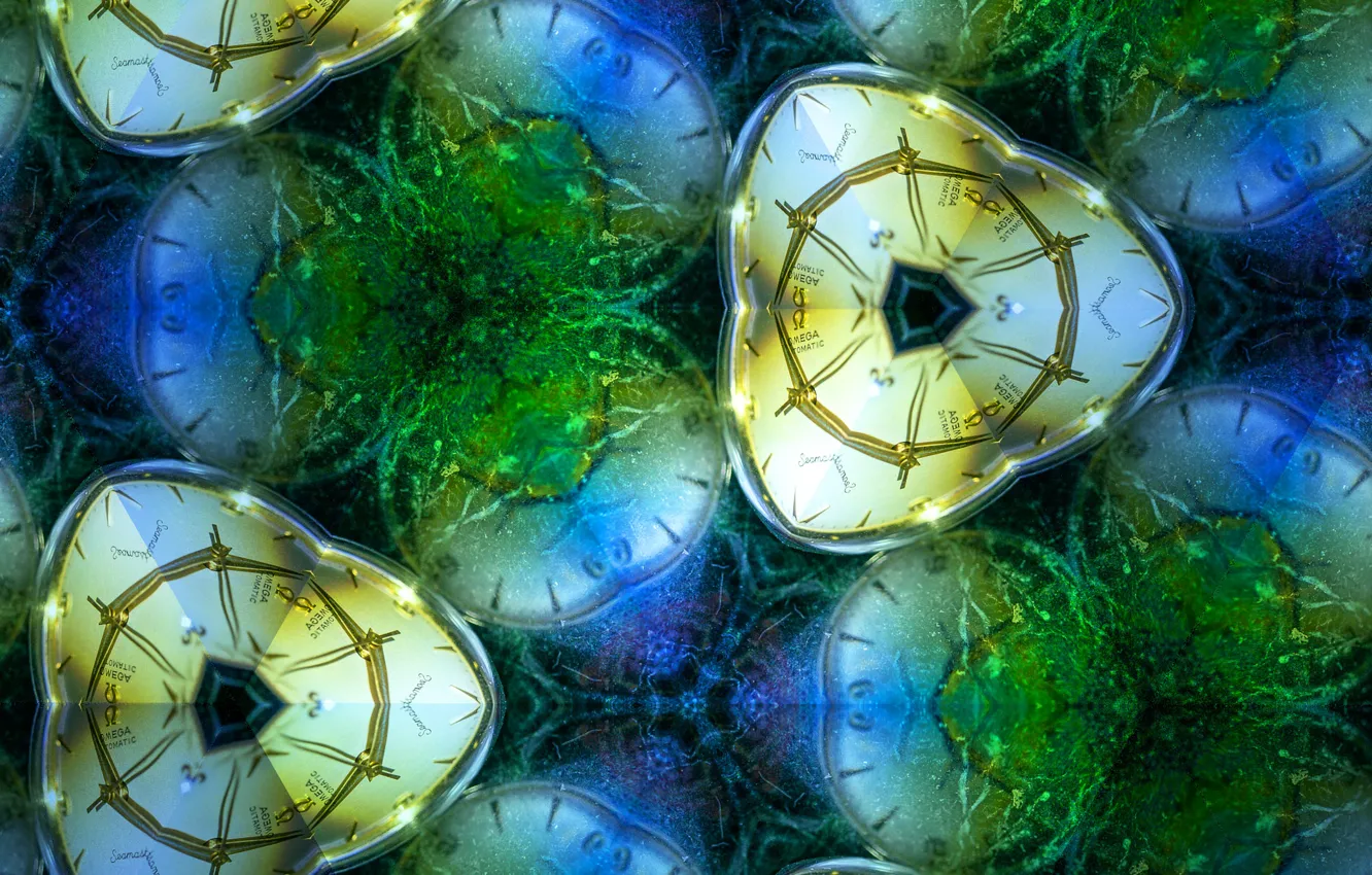 Photo wallpaper reflection, watch, symmetry, kaleidoscope