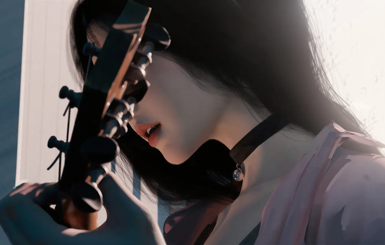 Photo wallpaper girl, guitar, plays, sings, Wlop