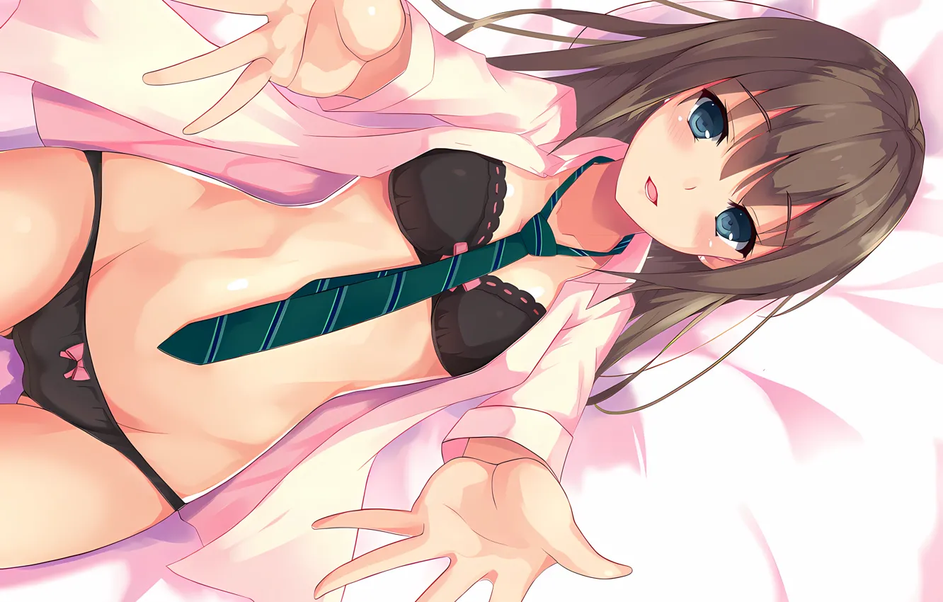 Photo wallpaper girl, sexy, lingerie, bra, cleavage, panties, long hair, brown hair