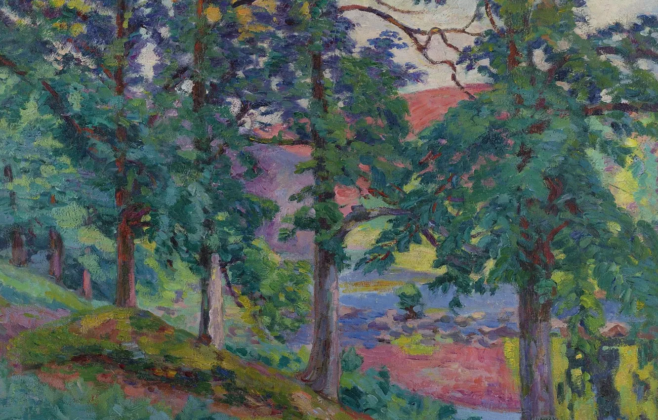 Photo wallpaper trees, picture, impressionism, Arman Hyomin, Armand Guillaumin, Landscape Of The Creuse