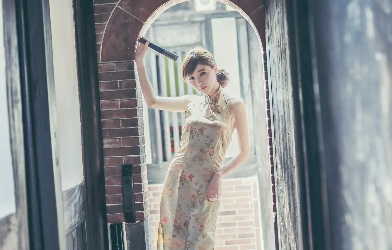 Photo wallpaper Girl, dress, fan, Asian