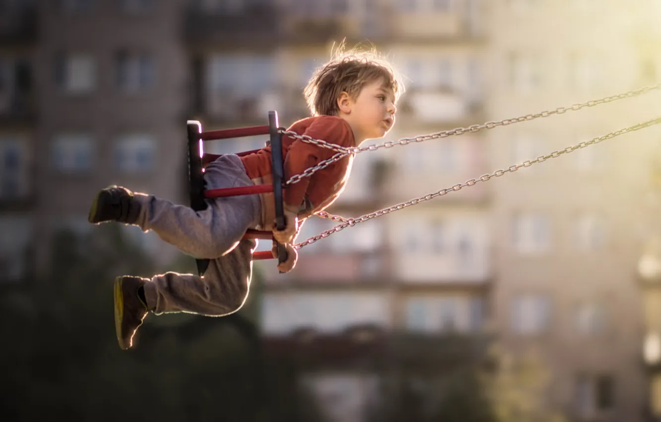 Photo wallpaper background, swing, boy