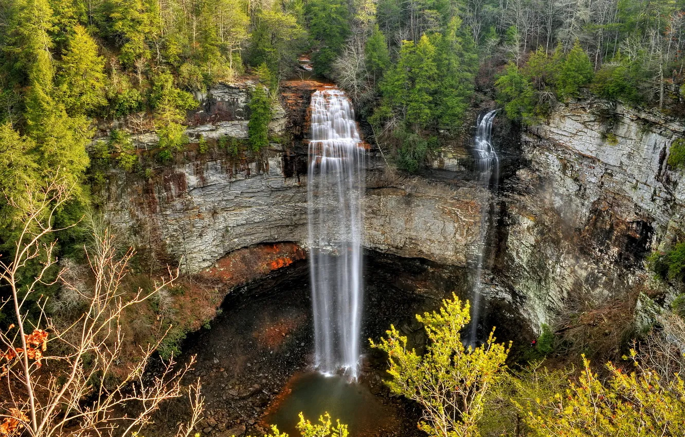 Photo wallpaper forest, landscape, river, waterfall