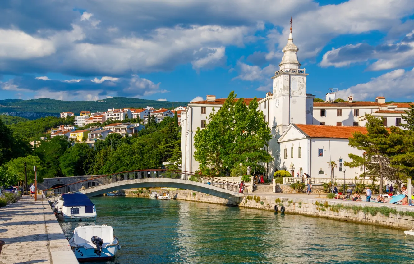 Photo wallpaper the city, river, promenade, Croatia