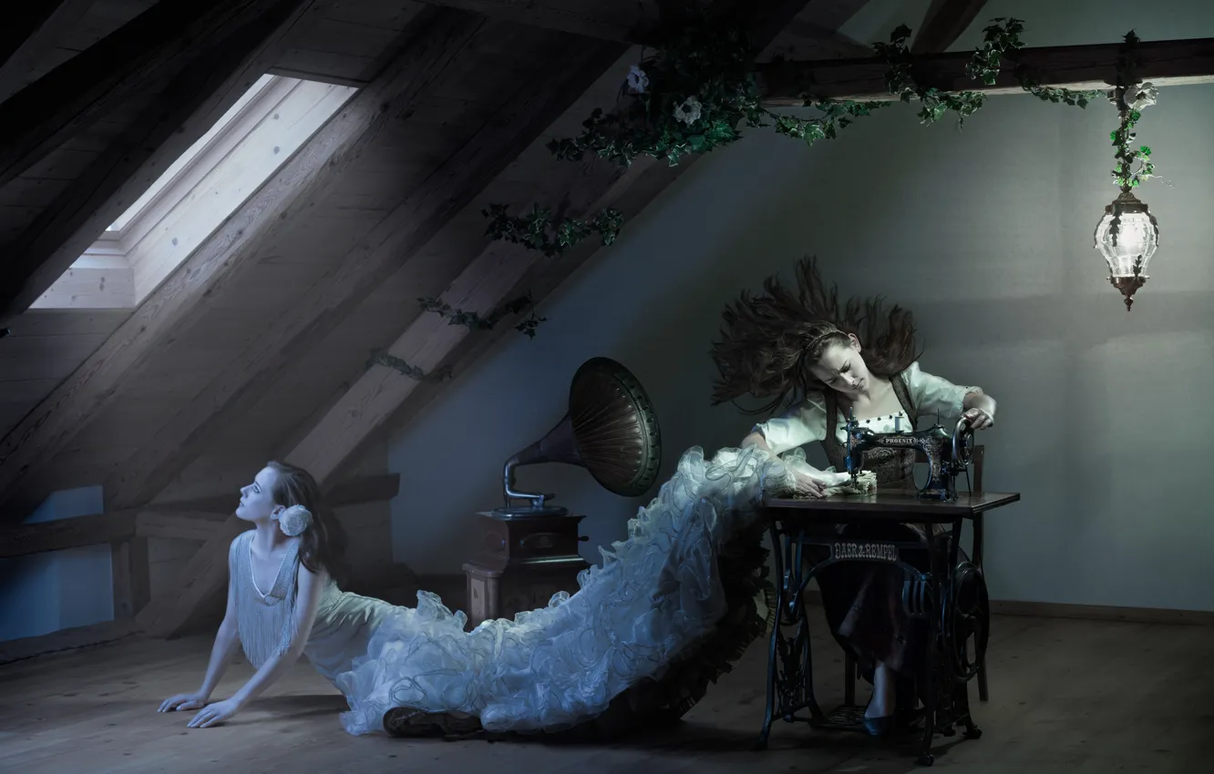 Photo wallpaper girl, dress, seamstress