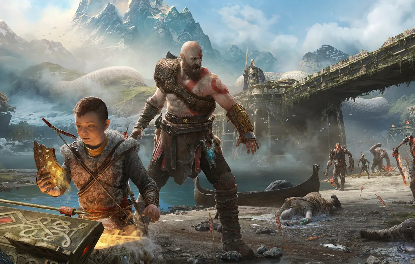 Photo wallpaper Kratos, God of War, Kratos, Sony Santa Monica, God of War (PS4), Atreus