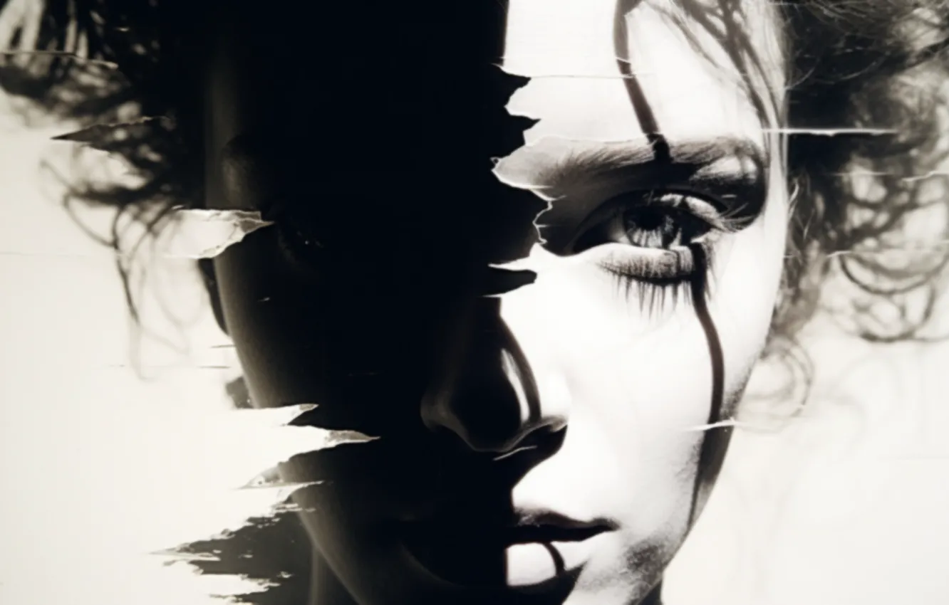 Photo wallpaper eyes, look, girl, light, close-up, fragments, cracked, half