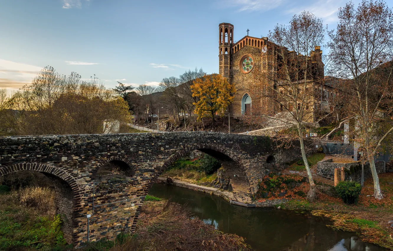 Photo wallpaper bridge, river, Spain, Catalonia, San Juan-les-Fonts