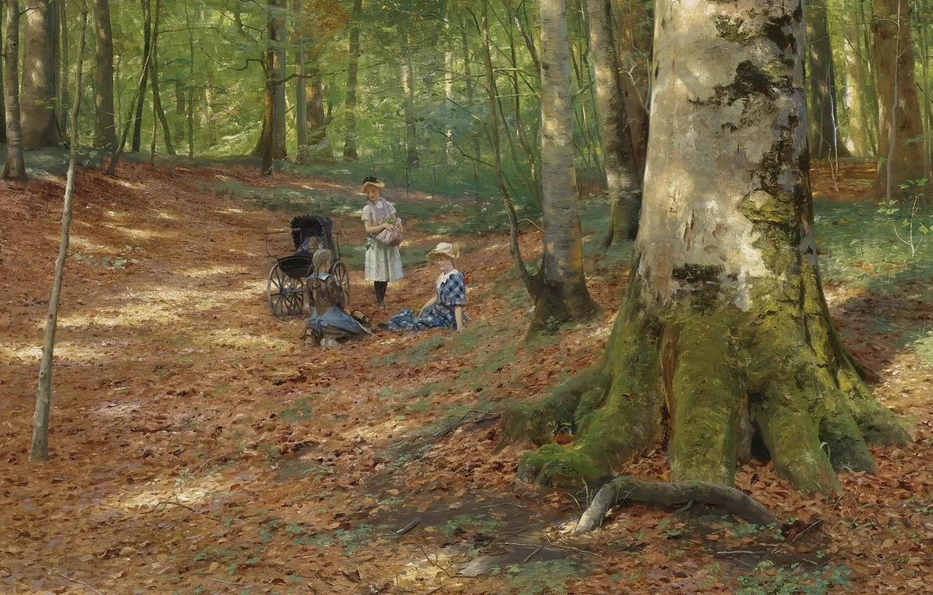 Photo wallpaper Danish painter, 1883, Forest Glade, Peter Merk Of Menstad, Peder Mørk Mønsted, Danish realist painter, …