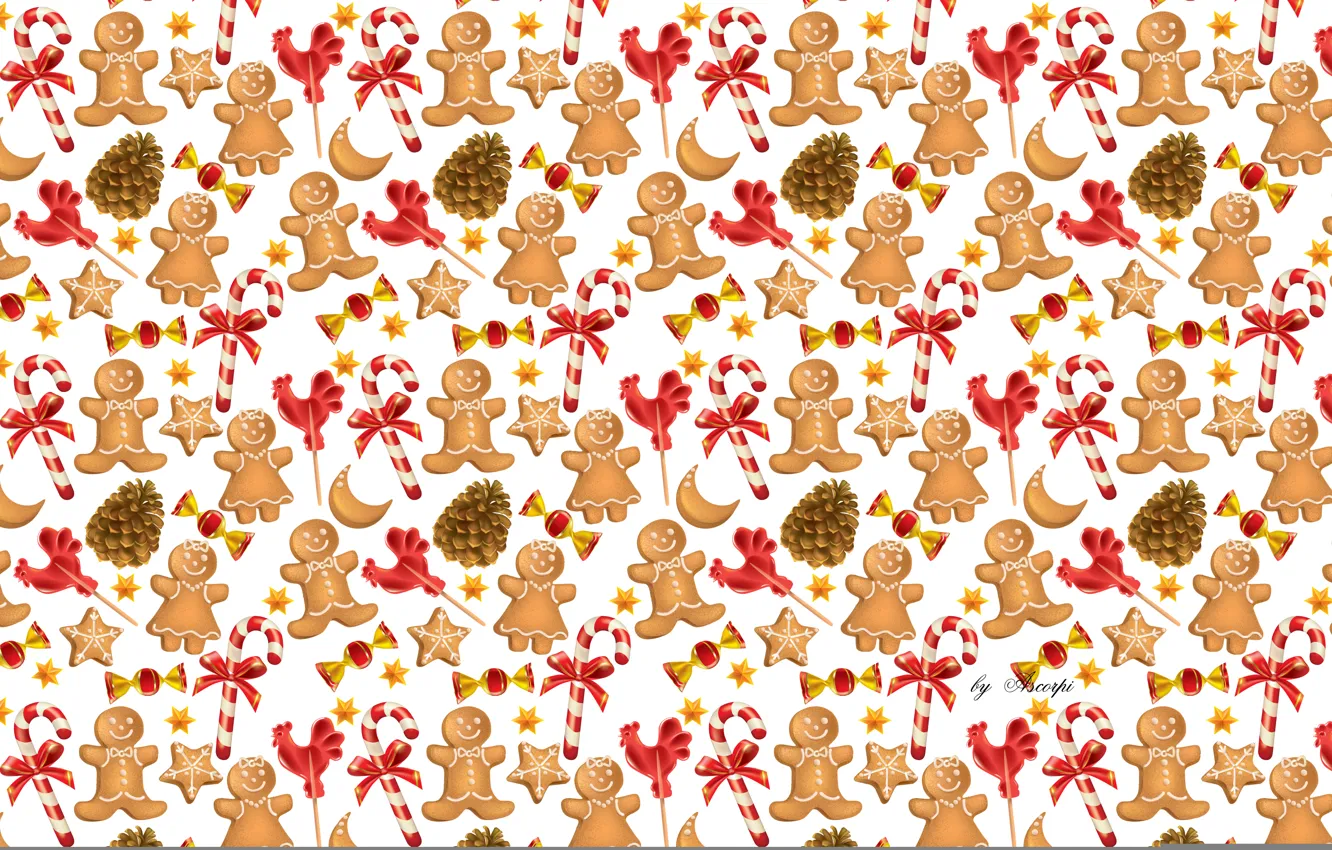 Photo wallpaper new year, Christmas, lollipops, the gingerbread man