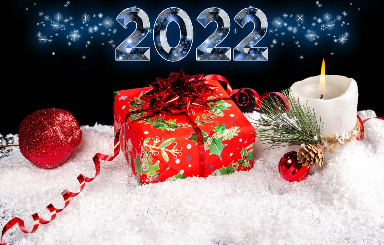 Photo wallpaper snow, holiday, new year, candle, bump, Happy New Year, serpentine, snow