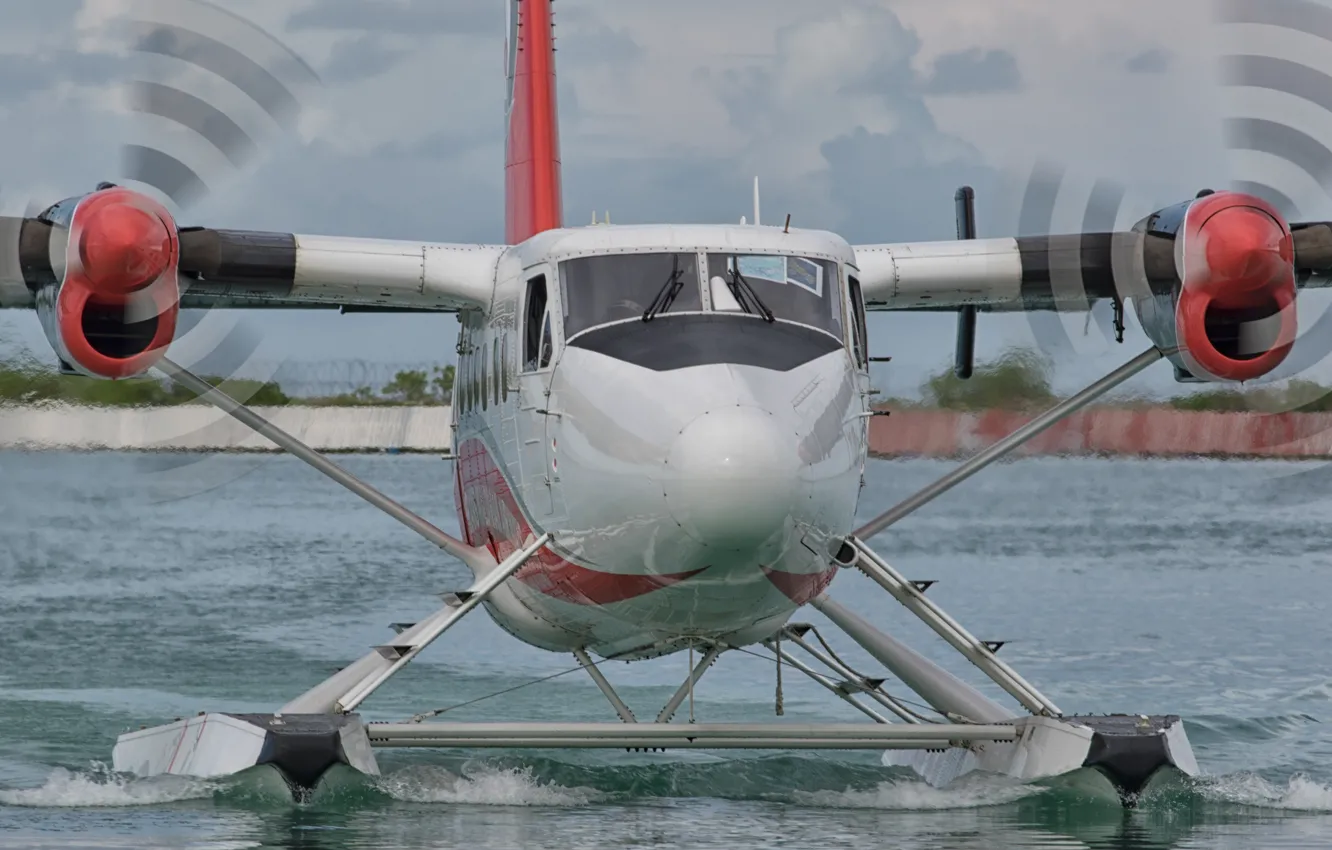 Photo wallpaper water, the plane, blades, landing