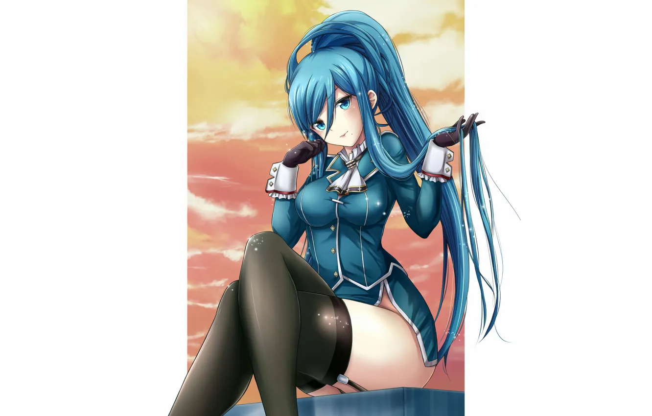 Photo wallpaper girl, sexy, thighhighs, long hair, legs, boobs, anime, beautiful