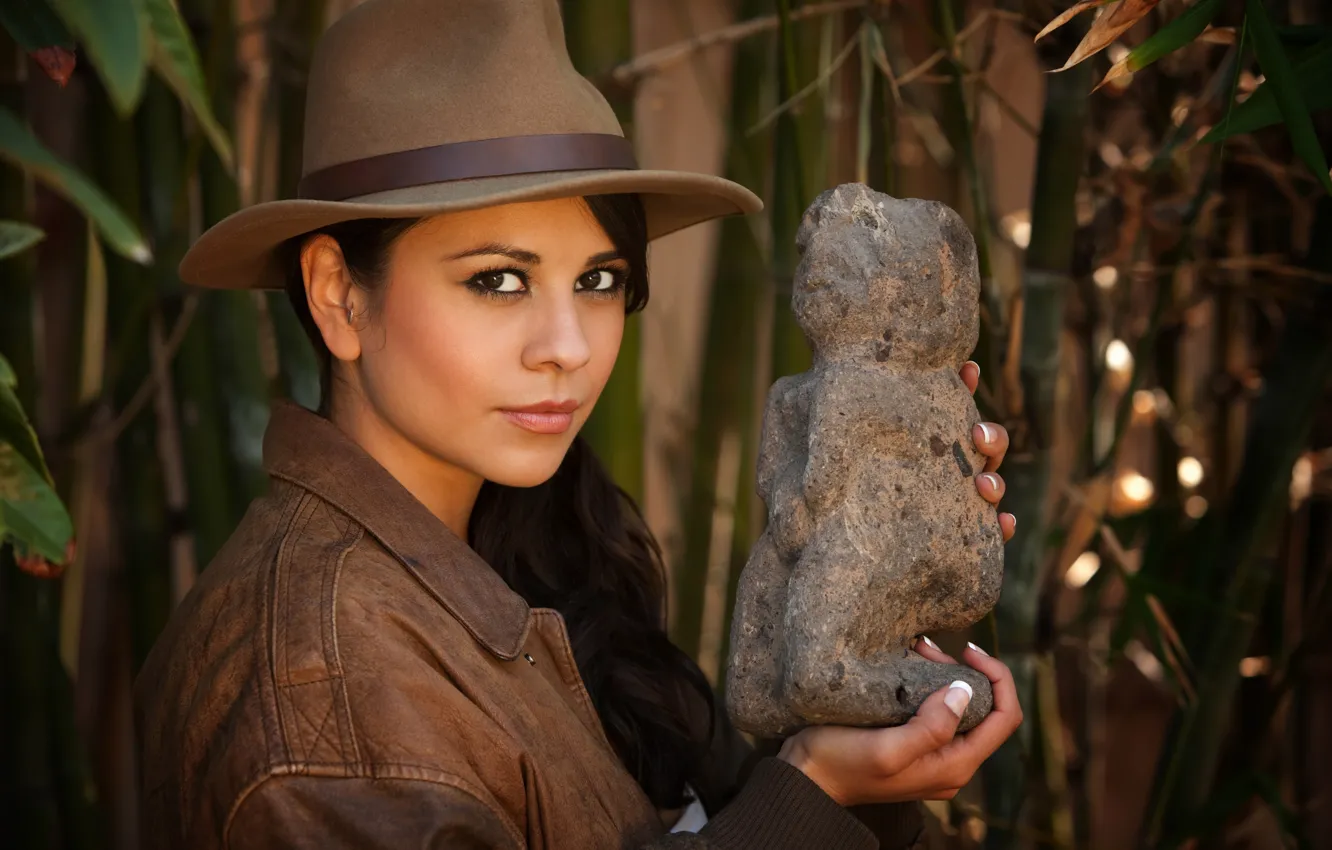 Photo wallpaper look, girl, style, find, artifact, background, goal, hat