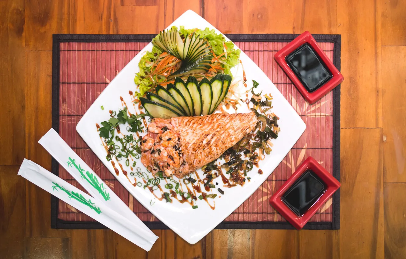 Photo wallpaper food, sushi, chopsticks, sake