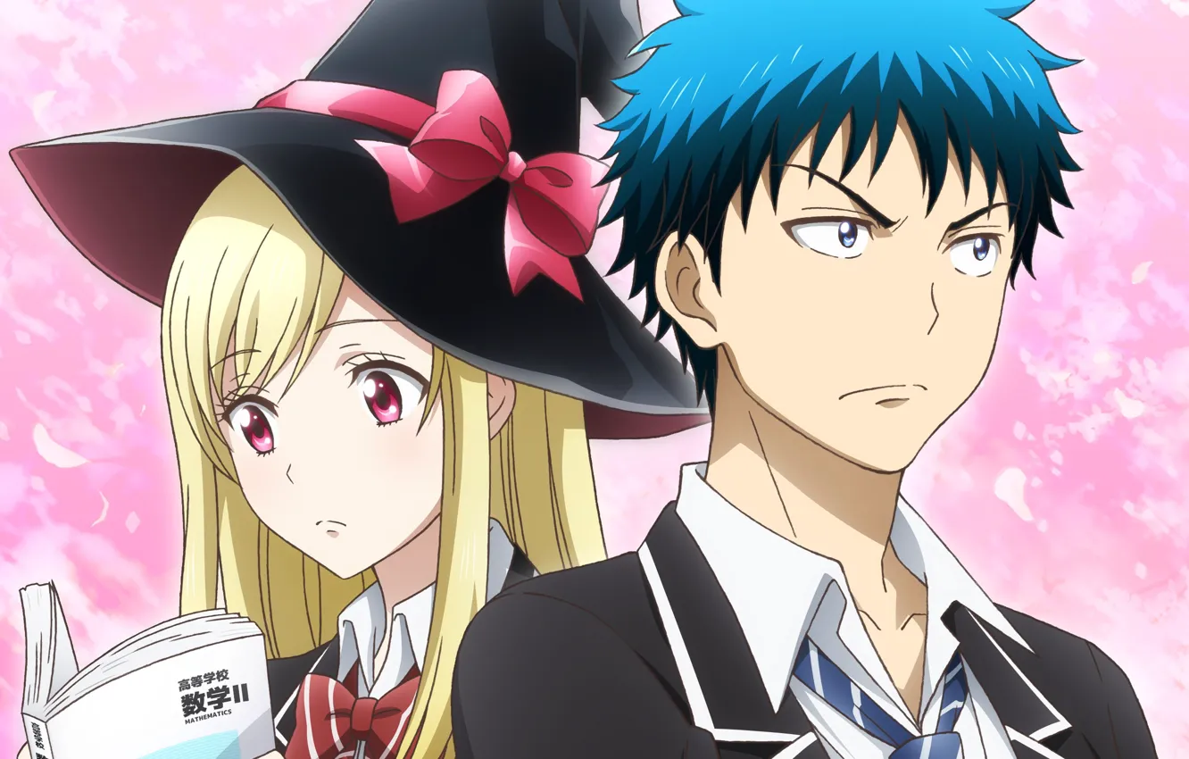 Photo wallpaper girl, hat, anime, art, guy, two, Yamada-kun to 7-nin no Majo, Yamada-kun and the seven …