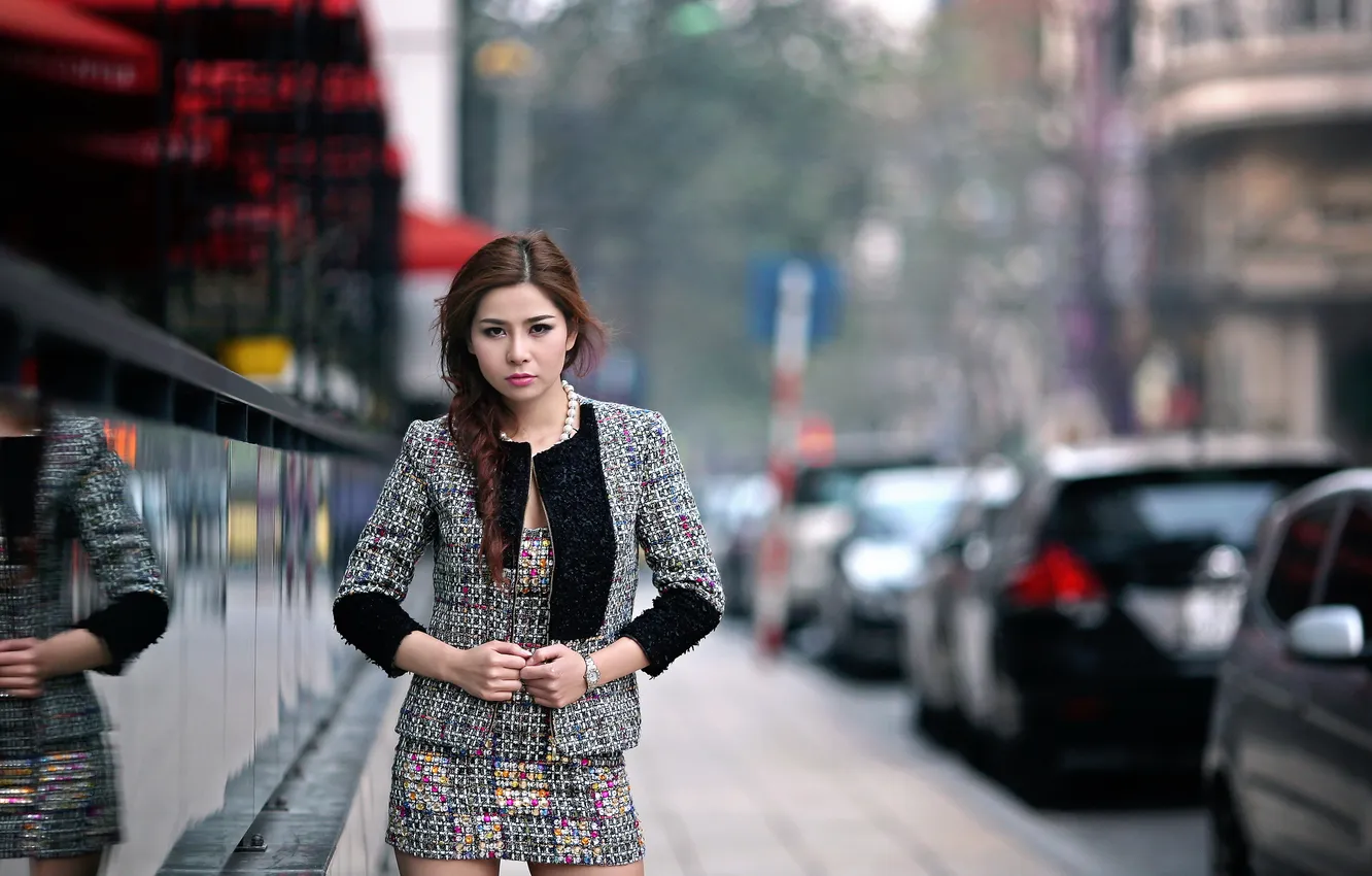 Photo wallpaper girl, street, Asian