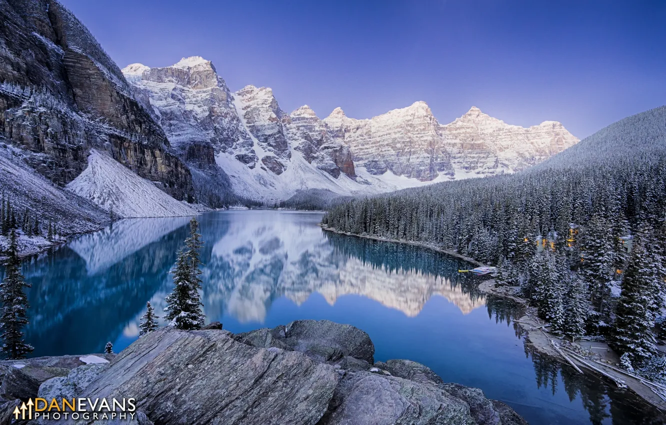 Photo wallpaper winter, snow, mountains, nature, river