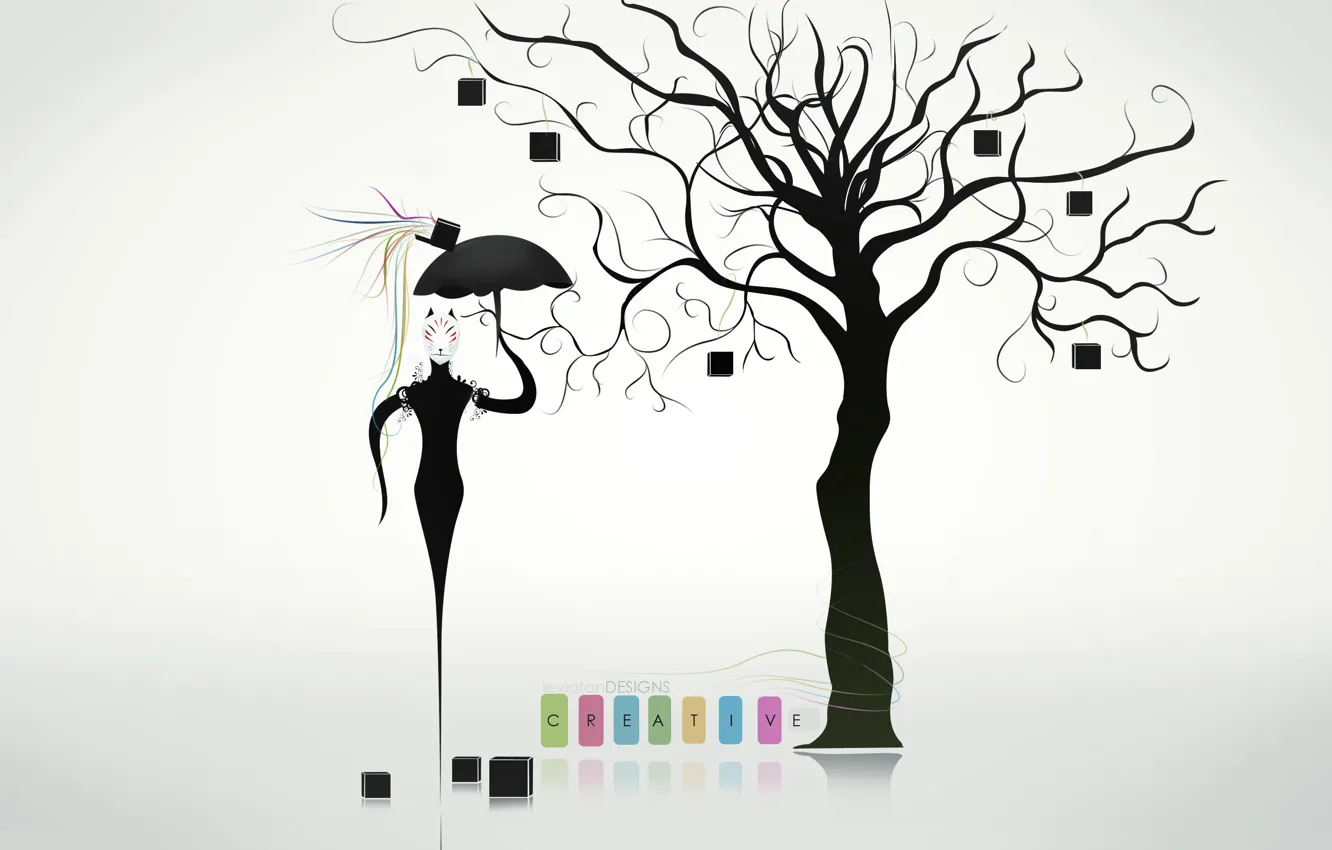 Photo wallpaper tree, umbrella, mask, creative