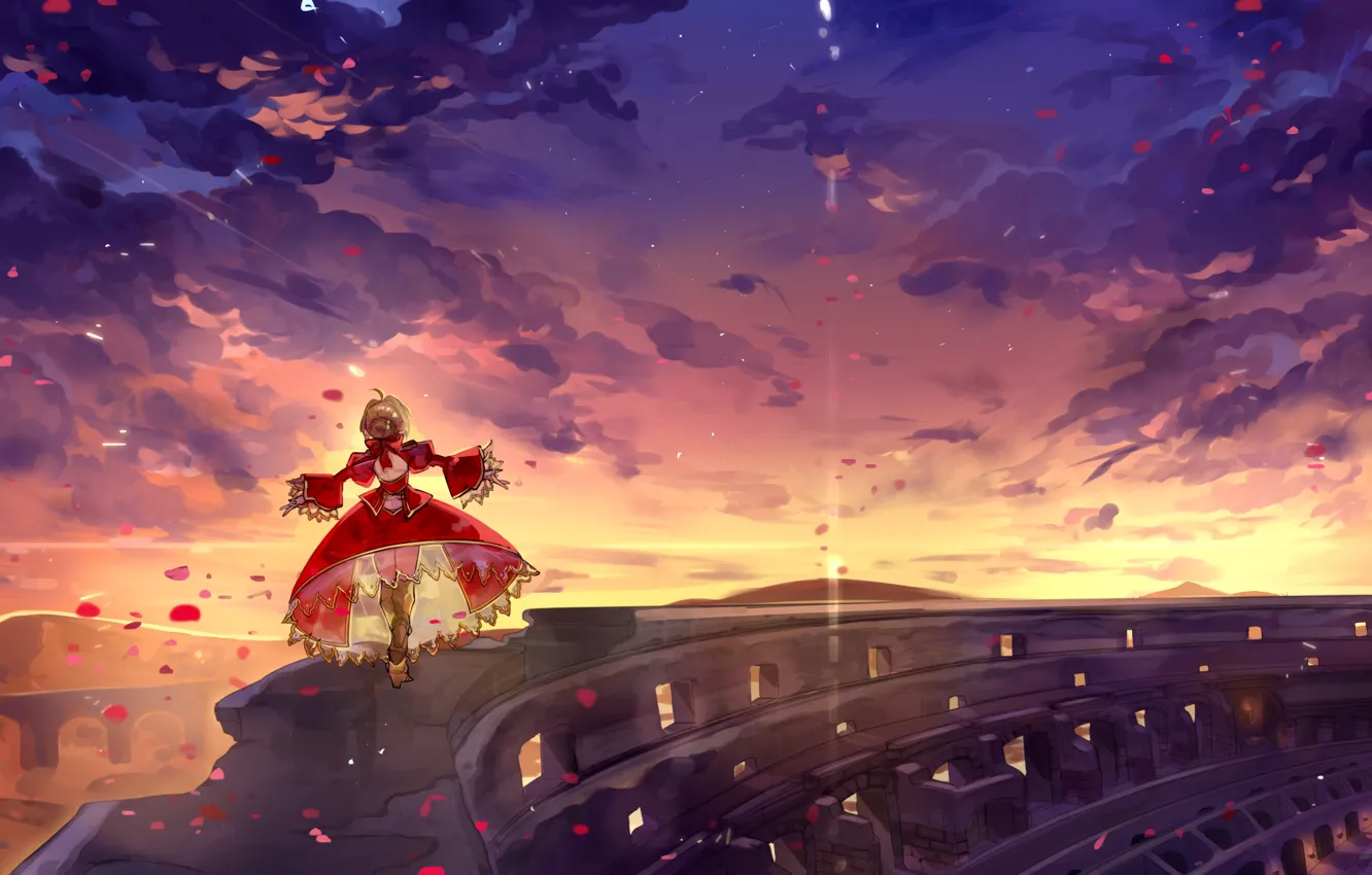 Photo wallpaper the sky, girl, sunset, Fate / Grand Order, The destiny of a great campaign
