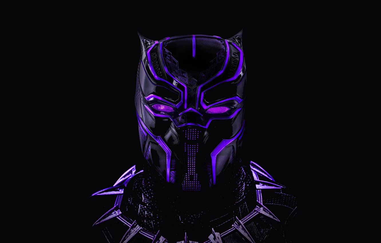 Photo wallpaper mask, black background, Neon, comic, MARVEL, Black Panther, Black Panther