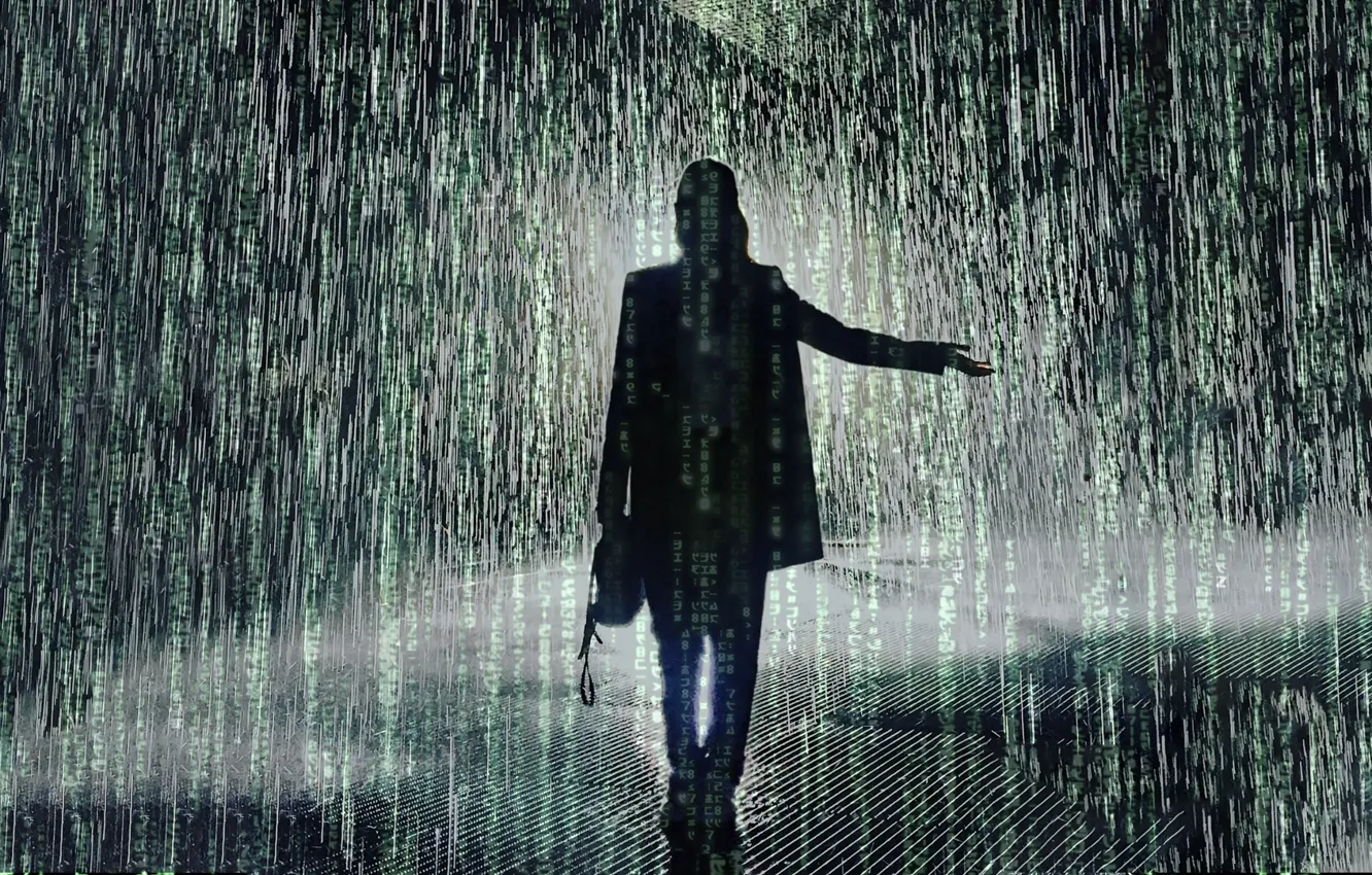 Photo wallpaper girl, rain, matrix