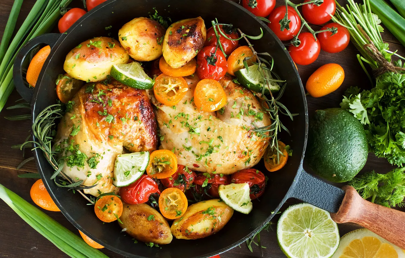 Photo wallpaper meat, vegetables, tomatoes