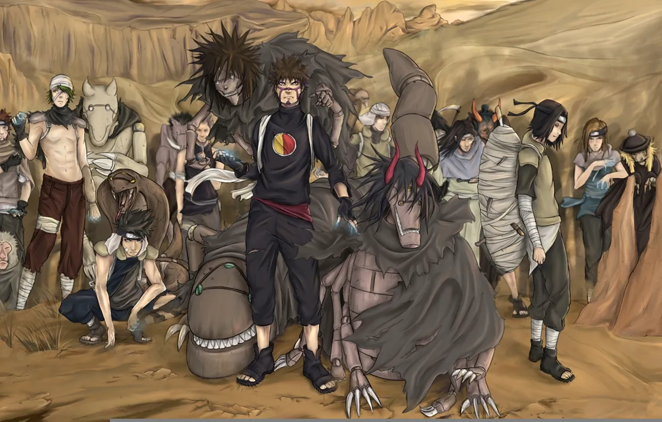 Photo wallpaper game, monkey, snake, naruto, crow, kankurou, sand, ninja