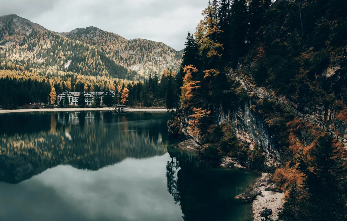 Photo wallpaper forest, mountains, nature, lake