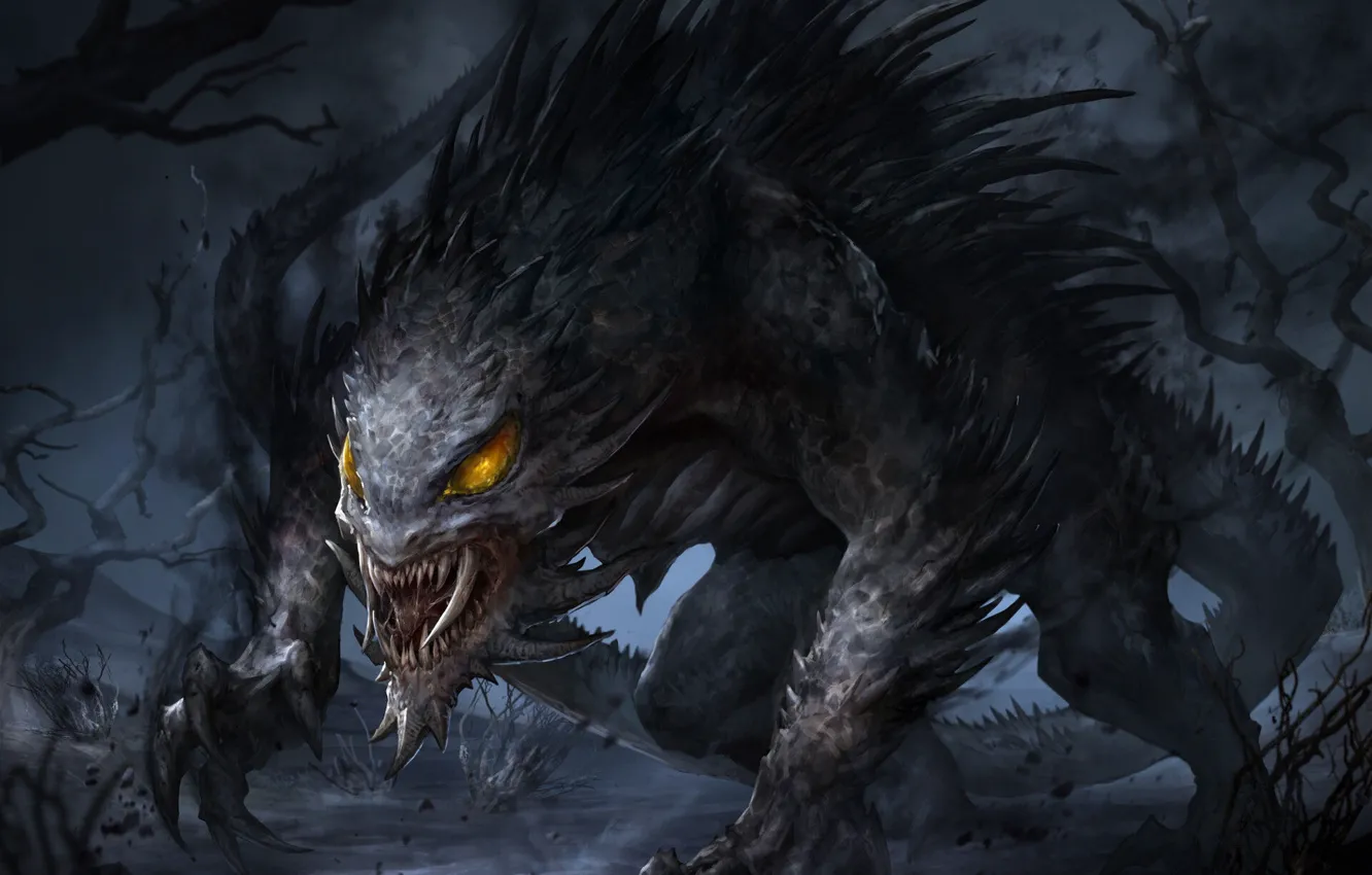 Photo wallpaper night, monster, being, horror, Demonic, Dark hound, The Dark Hound