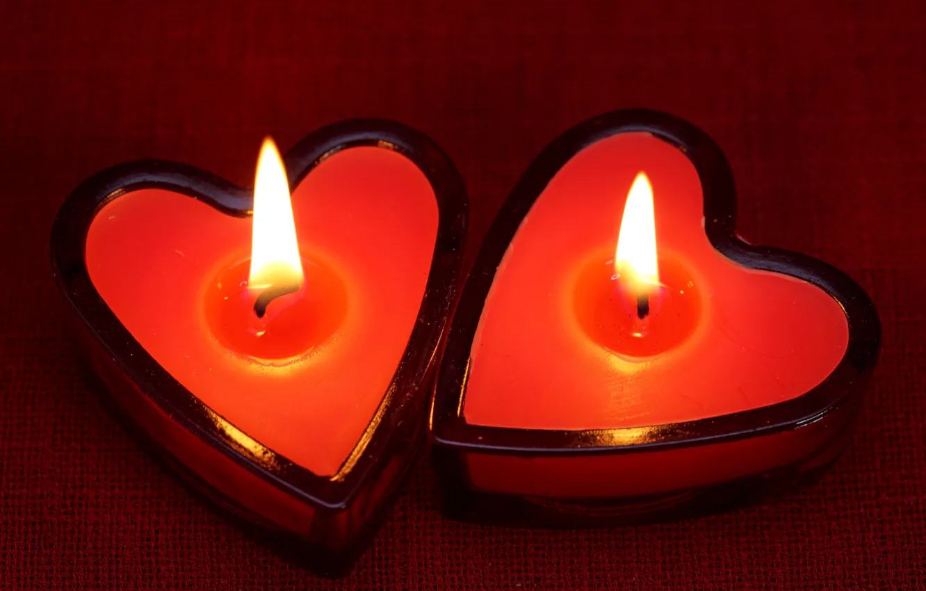 Photo wallpaper fire, candles, heart, hearts