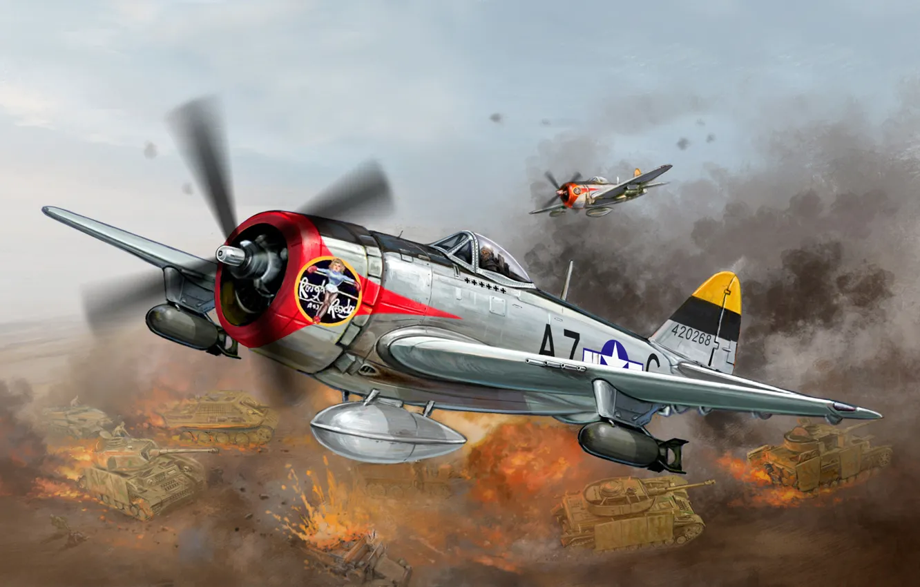 Photo wallpaper fighter, art, USA, bomber, game, the plane, columns, BBC