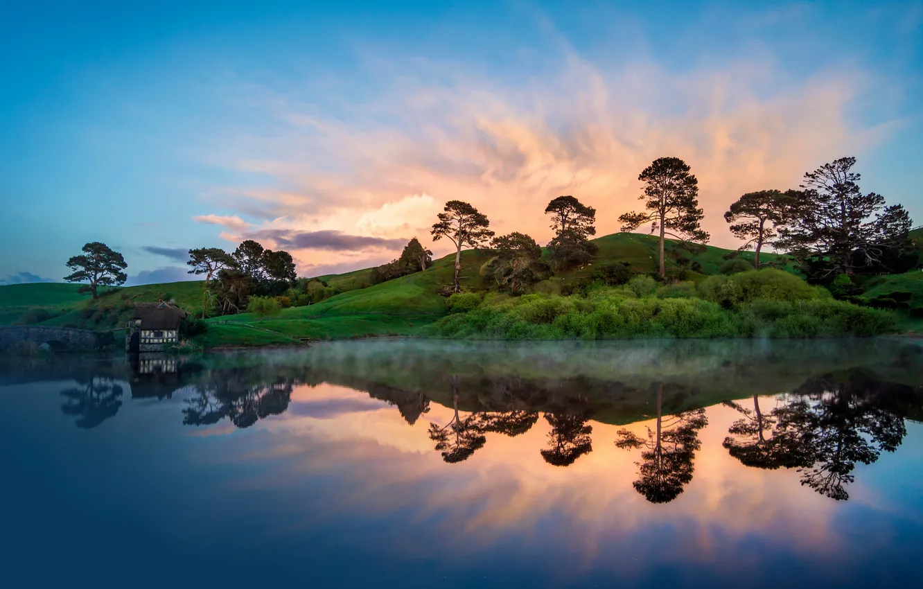 Photo wallpaper landscape, morning, Hobbiton