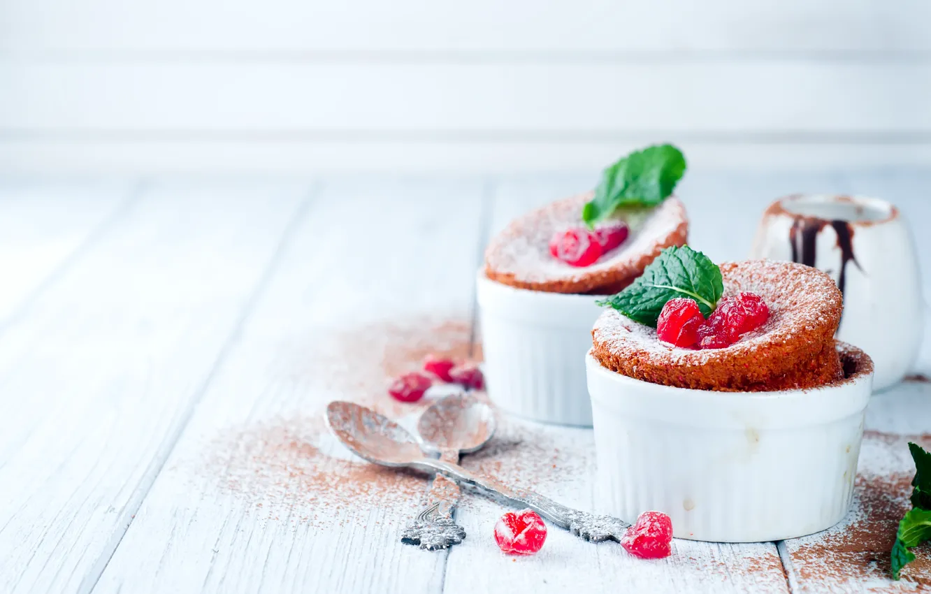 Photo wallpaper berries, dessert, powdered sugar, souffle, Myfoodie