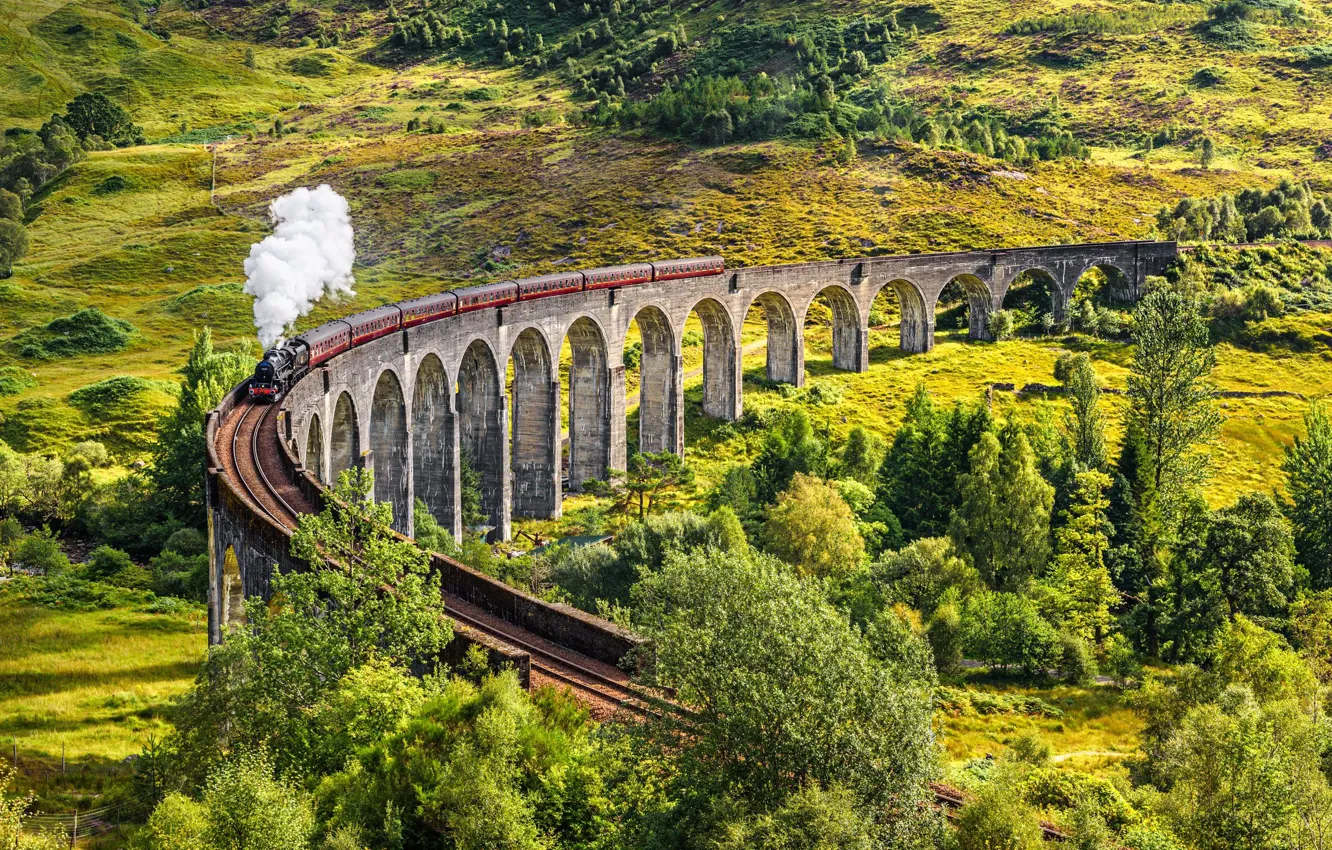 Photo wallpaper The engine, Scotland, Train, Viaduct, 1901, Glenfinnan, Glenfinnan Viaduct