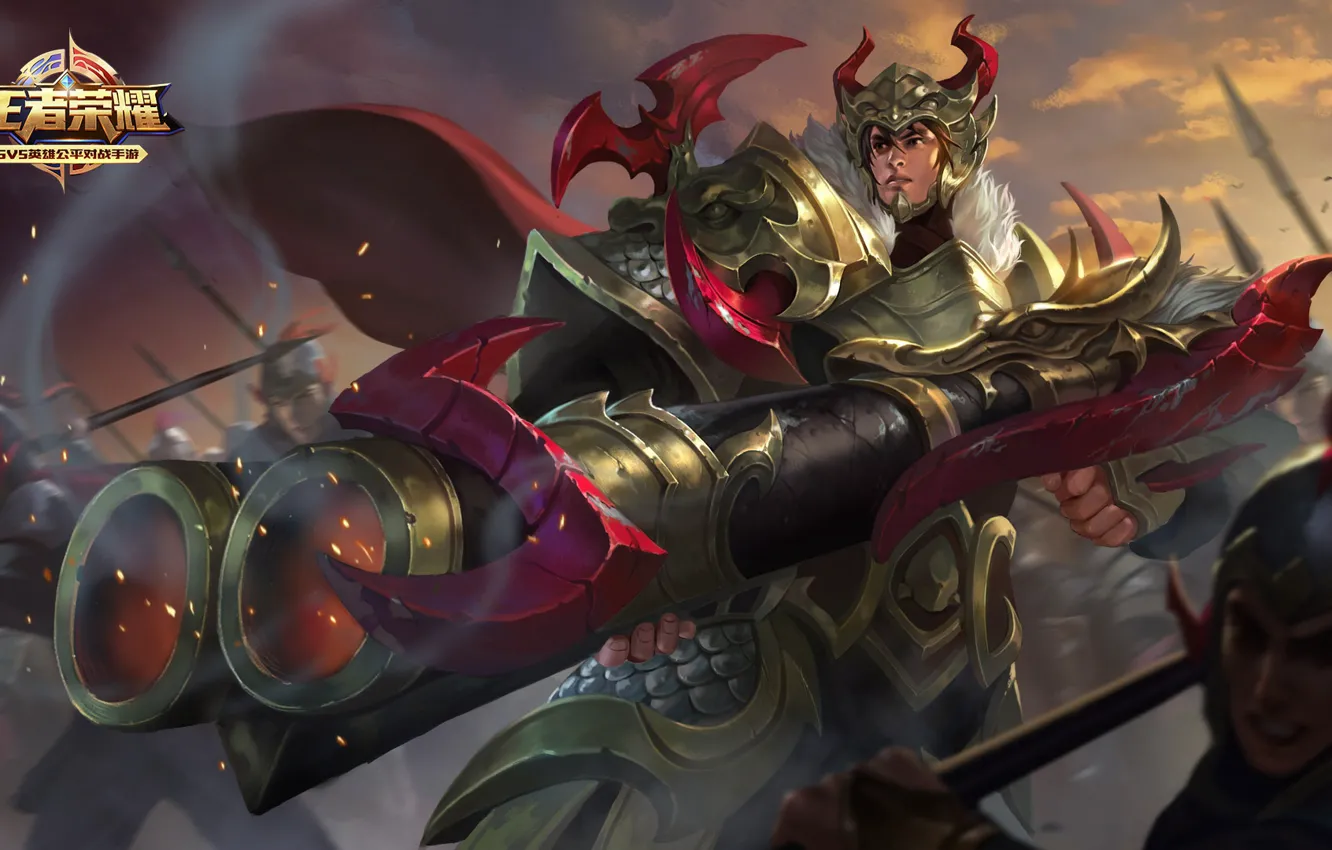 Photo wallpaper the game, guy, helmet, warrior, gun, King of Glory