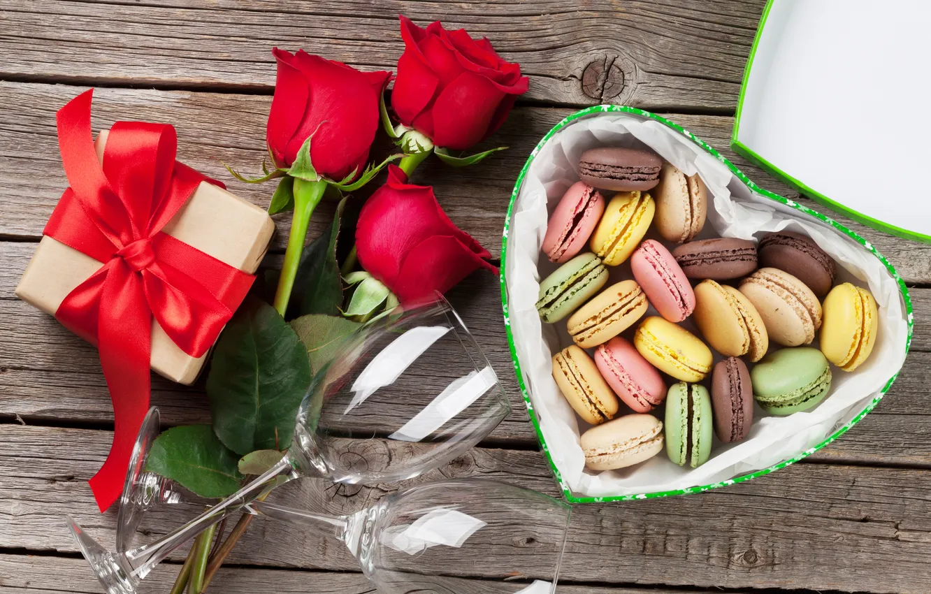 Photo wallpaper love, flowers, gift, romance, heart, glass, roses, love