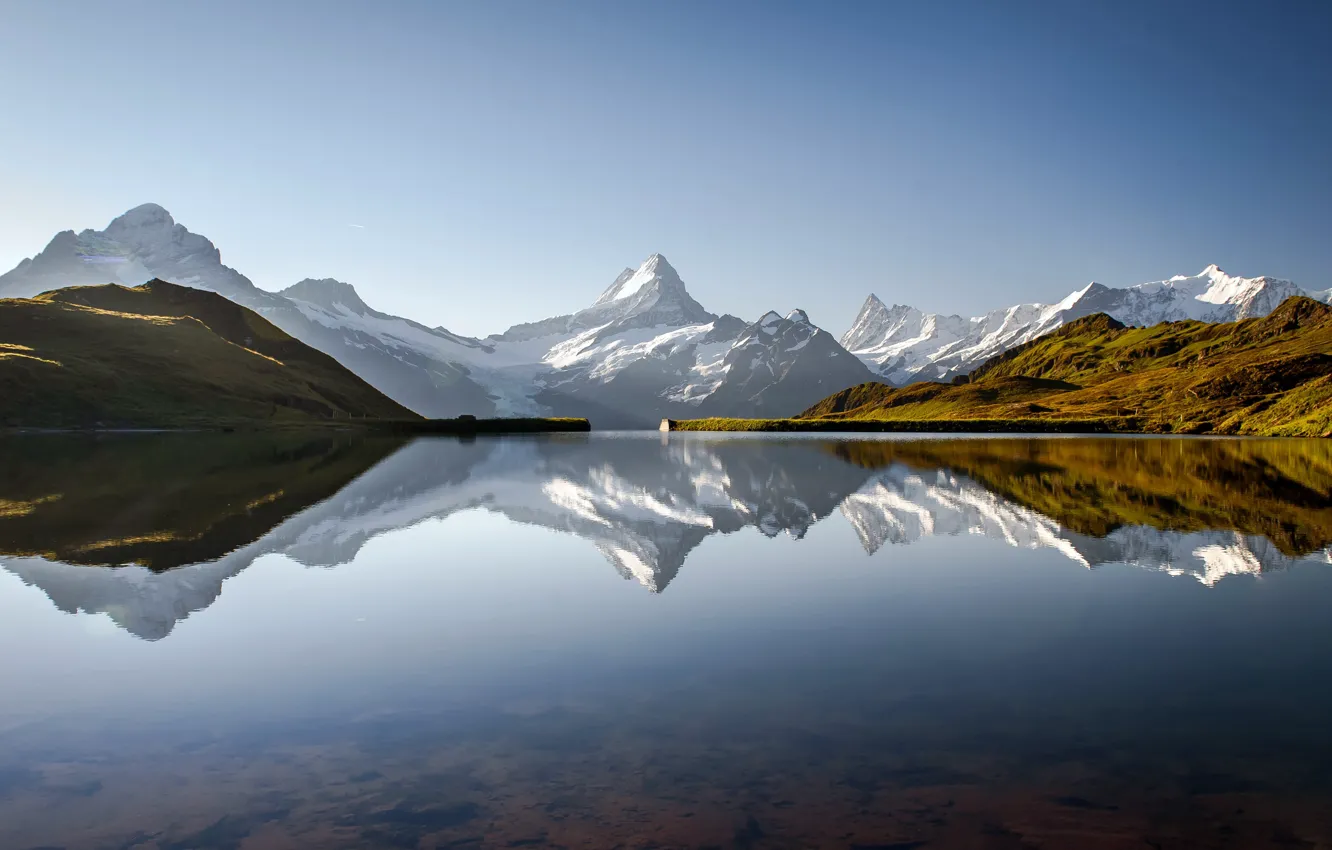 Photo wallpaper mountains, Switzerland, meadows, Mountains, Meadows, Lake Grindelwald, Switzerland, Lake Grindelwald