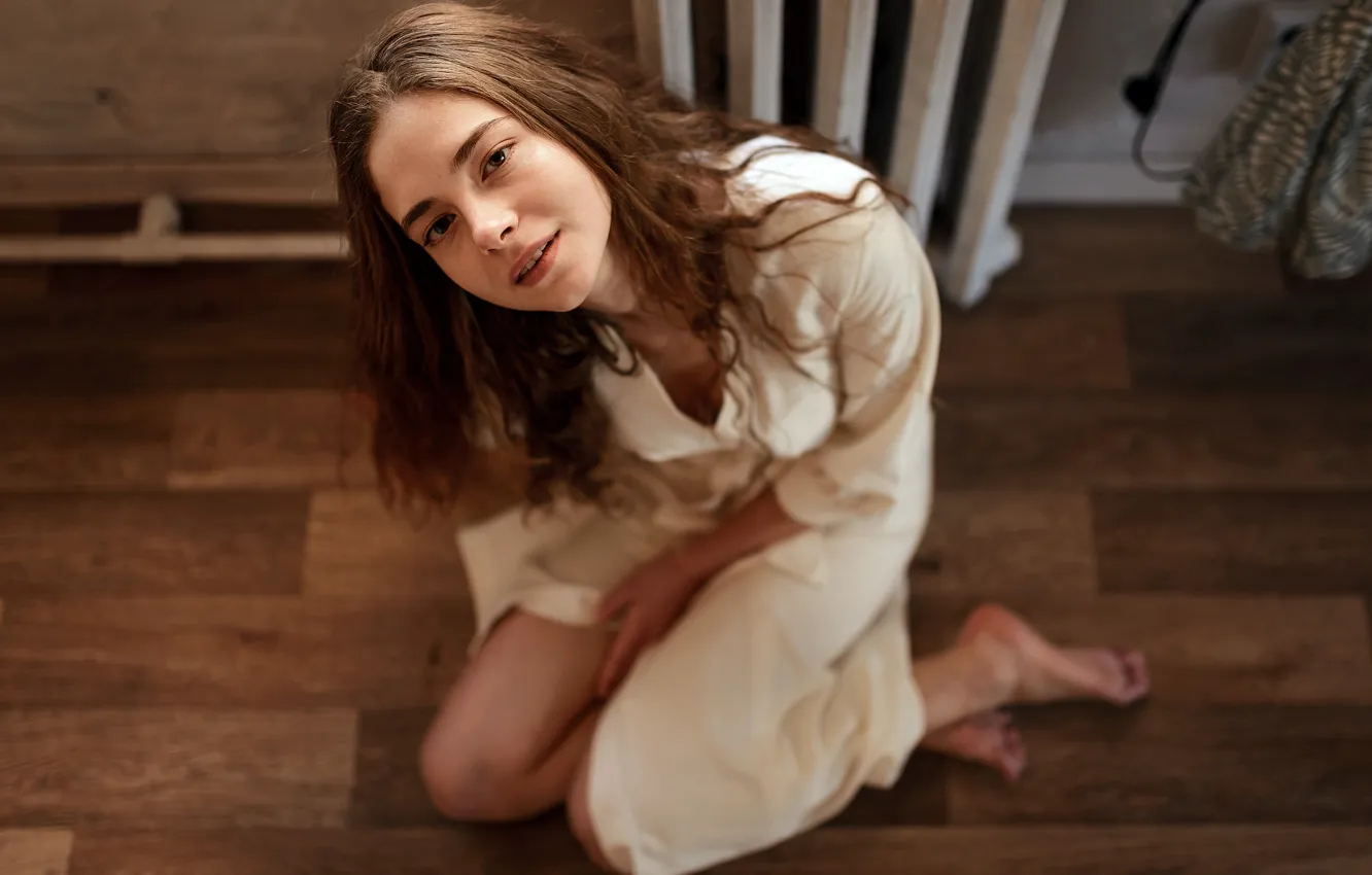 Photo wallpaper girl, on the floor, Bathrobe, Nikita Ivanov